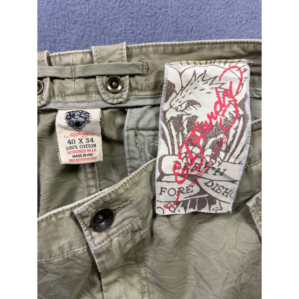 Ed Hardy Cargo Pants Men’s 40x34 Love Kills Slowly Skull Y2K Streetwear‎ Green - Picture 3 of 10